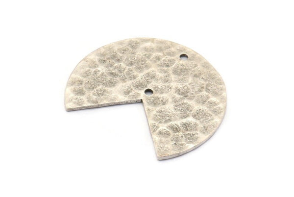 Silver Geometric Charm, 2 Hammered Antique Silver Plated Brass Stamping Blanks With 2 Holes, Pendants, Findings (30x26x1mm) N0923 H1008