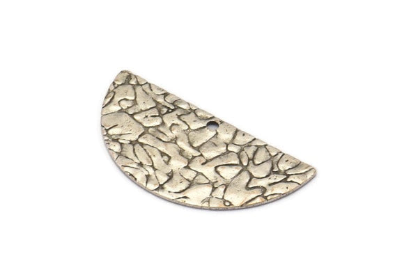 Semi Circle Charm, 12 Antique Silver Plated Brass Textured Half Moon Blanks With 1 Hole, Earrings, Pendants (25x12x0.60mm) D0794 H0884