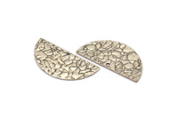 Semi Circle Charm, 12 Antique Silver Plated Brass Textured Half Moon Blanks With 1 Hole, Earrings, Pendants (25x12x0.60mm) D0794 H0884