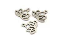 Lotus Flower Charm, 10 Antique Silver Plated Brass Lotus Flower Charms, With 1 Loop, Earrings, Findings (14x16mm) N0869 H0921