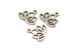 Lotus Flower Charm, 10 Antique Silver Plated Brass Lotus Flower Charms, With 1 Loop, Earrings, Findings (14x16mm) N0869 H0921