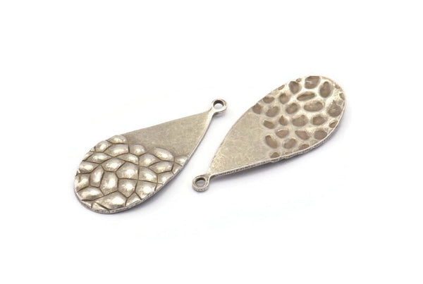 Silver Drop Charm, 8 Antique Silve Plated Brass Drop Charms With 1 Loop, Earrings, Pendants, Findings (30x13x0.80mm) D1211