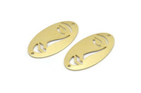 Brass Face Charm, 8 Raw Brass Face Charms With 2 Holes, Pendants, Earrings, Findings (35x19x0.80mm) M02194