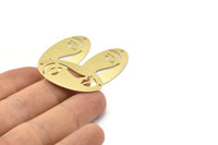 Brass Face Charm, 8 Raw Brass Face Charms With 2 Holes, Pendants, Earrings, Findings (35x19x0.80mm) M02194