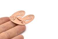 Copper Face Charm, 8 Raw Copper Face Charms With 2 Holes, Pendants, Earrings, Findings, Connectors (35x19x0.80mm) M02175