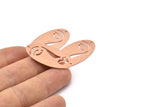 Copper Face Charm, 8 Raw Copper Face Charms With 2 Holes, Pendants, Earrings, Findings, Connectors (35x19x0.80mm) M02175