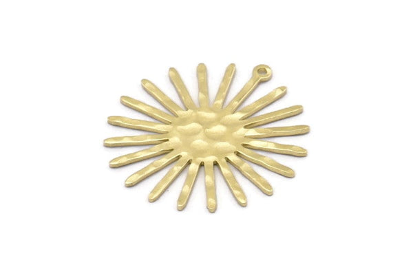 Brass Sun Charm, 8 Hammered Raw Brass Sun Charms With 1 Loop (31x30x0.80mm) M02203