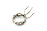 Claw Ring Blank, 2 Antique Silver Plated Brass Claw Ring Settings With 4 Claws For Natural Stones N0134 Q0686