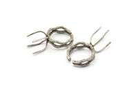 Claw Ring Blank, 2 Antique Silver Plated Brass Claw Ring Settings With 4 Claws For Natural Stones N0134 Q0686