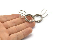 Claw Ring Blank, 2 Antique Silver Plated Brass Claw Ring Settings With 4 Claws For Natural Stones N0134 Q0686