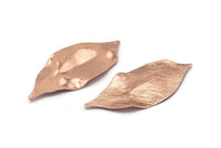 Rose Gold Leaf Charm, 2 Rose Gold Plated Brass Textured Leaf Charms With 1 Hole, Earrings (53x23x0.40mm) D0575 Q0648