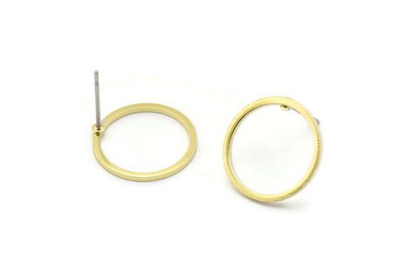 Brass Circle Earring, 10 Raw Brass Circle Stud Earrings (16x1x1mm) BS 1098 A2379