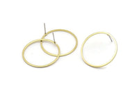 Brass Circle Earring, 10 Raw Brass Circle Stud Earrings (28x1x1mm) A2254 A2381