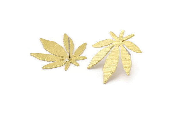 Brass Leaf Earring, 6 Textured Raw Brass Leaf Stud Earrings, Findings (28x0.80mm) M01296 A2388