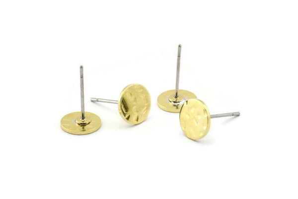 Brass Round Earring, 12 Hammered Raw Brass Round Stud Earrings (8x0.80mm) M01493 A2370