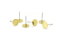 Brass Round Earring, 12 Hammered Raw Brass Round Stud Earrings (8x0.80mm) M01493 A2370