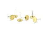 Brass Round Earring, 12 Hammered Raw Brass Round Stud Earrings (8x0.80mm) M01493 A2370