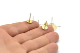 Brass Round Earring, 12 Hammered Raw Brass Round Stud Earrings (8x0.80mm) M01493 A2370