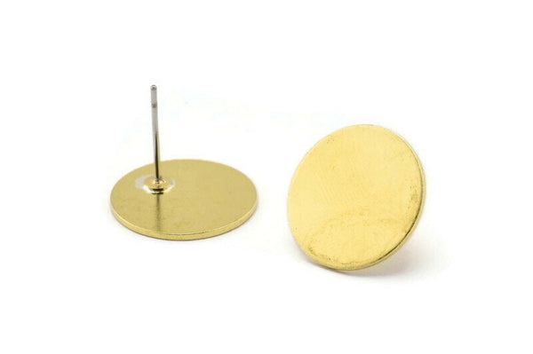 Brass Round Earring, 8 Raw Brass Round Stud Earrings (16x0.80mm) M01354 A2371