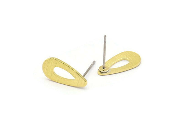 Brass Drop Earring, 12 Textured Raw Brass Drop Stud Earrings (15x8x0.80mm) M01385 A2386