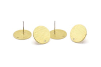 Brass Round Earring, 8 Textured Raw Brass Round Stud Earrings With 1 Hole (16x0.80mm) M01356 A2373