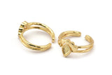 Gold Ring Setting, 2 Gold Plated Brass Drop Rings With 1 Stone Setting - Pad Size 6x4mm D0214 Q0646