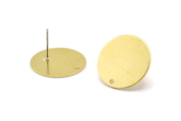 Brass Round Earring, 8 Raw Brass Round Stud Earrings With 1 Hole (20x0.90mm) M01363 A2364