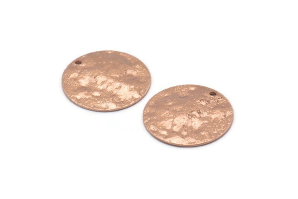 Rose Gold Disc Charm, 4 Hammered Rose Gold Plated Brass Round Charms With 1 Hole, Earrings, Findings (20x0.70mm) D1217 Q0913