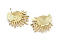 Gold Sun Earring, 2 Textured Gold Plated Brass Sun Stud Earrings (38mm) N1018 Q0960