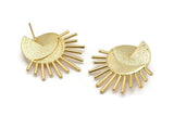 Gold Sun Earring, 2 Textured Gold Plated Brass Sun Stud Earrings (38mm) N1018 Q0960