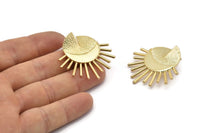 Gold Sun Earring, 2 Textured Gold Plated Brass Sun Stud Earrings (38mm) N1018 Q0960
