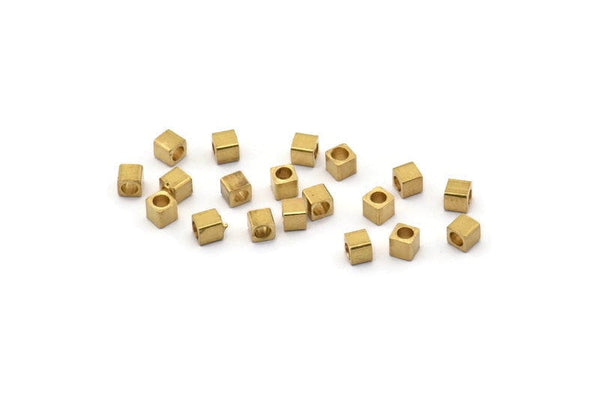 Geometric Spacer Bead, 100 Raw Brass Square Cube Spacer Beads (2.5mm) Bs 1145