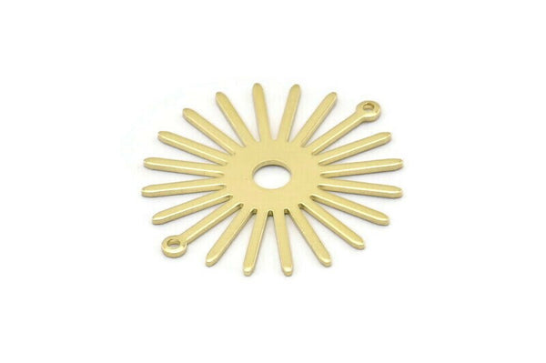 Brass Sun Charm, 10 Raw Brass Sun Charms With 2 Loops, Connectors (33x30x0.80mm) M02231