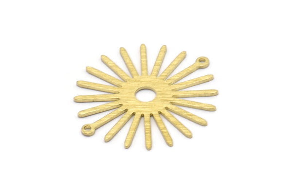 Brass Sun Charm, 10 Textured Raw Brass Sun Charms With 2 Loops, Connectors (33x30x0.80mm) M02232