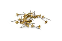 Stainless Steel Post, 100 Stainless Steel Earring Posts With Raw Brass 5mm Cup,bowl Pad, Ear Stud Bs 1245