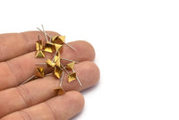 Stainless Steel Pyramid Post, 50 Stainless Steel Earring Posts With Raw Brass 6x6mm Pyramid Pad, Ear Studs Bs 1250