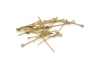 Brass Beading Pin, 100 Raw Brass Eye Pins, Findings (35x0.7mm) Bs 1154