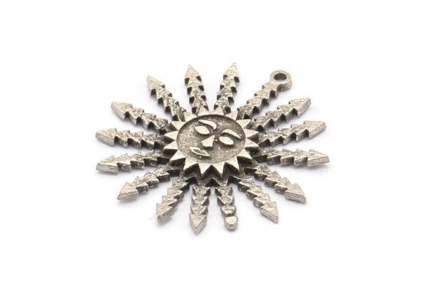 Gümüş Güneş Tılsımı, 1 Döngülü 2 Antik Gümüş Kaplamalı Pirinç Güneş Tılsımı, Bulgular (29x27x2,3 mm) N1569 H1576