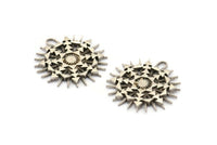 Gümüş Charm, Antik Gümüş Kaplama Pirinç, Gümüş Kolye, Charm Kolye, 1 Döngülü Gümüş Rozet Charm (29x28x2mm) N1567 H1584