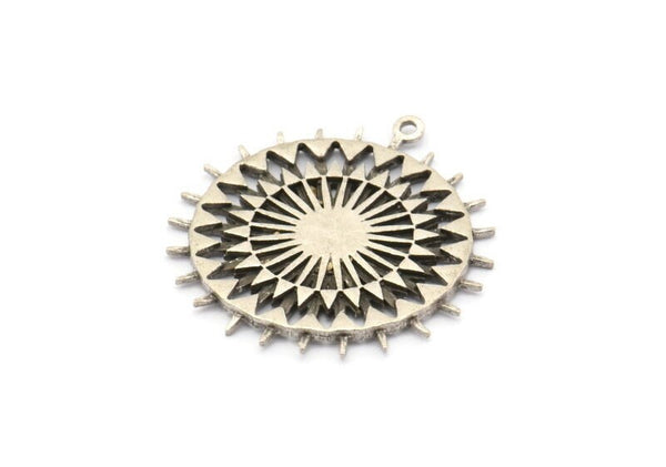Gümüş Charm, Antik Gümüş Kaplama Pirinç, Gümüş Kolye, Charm Kolye, 1 Döngülü Gümüş Yuvarlak Charm (33x30x1,5 mm) N1592