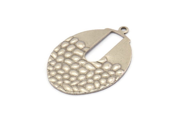 Gümüş Oval Charm, 1 Halkalı 6 Antik Gümüş Kaplamalı Pirinç Dalgalı Oval Charm, Küpeler, Bulgular, Kolye Uçları (21x30x0,60 mm) D1106 H1082