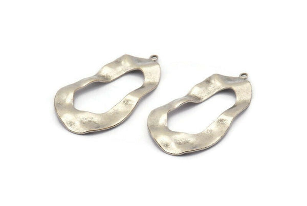 Silver Drop Charm, 8 Antique Silver Plated Brass Irregular Charms With 1 Loop, Earrings, Pendants, Findings (32x18x0.60mm) D1260 H1118