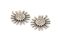 Gümüş Güneş Charm'ı, 1 Halkalı Antik Gümüş Kaplamalı Pirinç Güneş Kolye Uçları, Charm Kolye Uçları (30x27x1,2 mm) N1575 H1582
