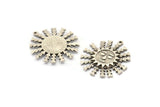 Gümüş Güneş Charm'ı, 1 Halkalı Antik Gümüş Kaplamalı Pirinç Güneş Kolye Uçları, Charm Kolye Uçları (30x27x1,2 mm) N1575 H1582
