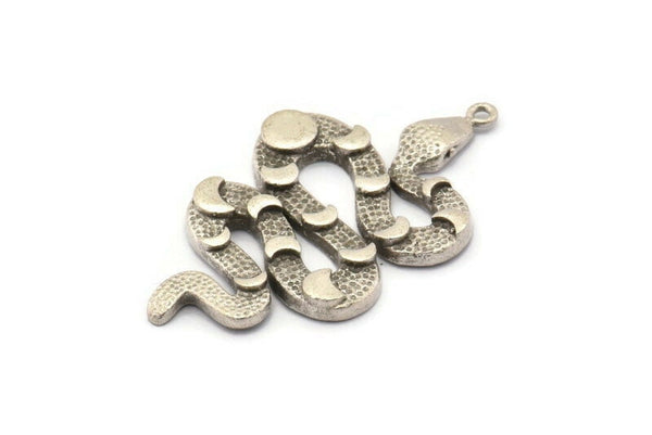 Gümüş Yılan Kolye, Antik Gümüş Kaplama Pirinç Yılan ve Ay Evreleri Kolye, 1 Halka, Tılsımlar, Bulgular (47x27x3mm) N1605 H1507