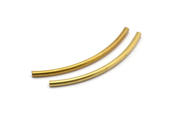 Long Curved Tube Beads, 24 Raw Brass Curved Tubes (3x60mm) Bs 1409