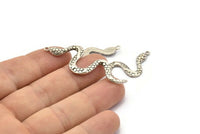 Silver Snake Pendant, 2 Antique Silver Plated Brass Snake Pendants With 1 Loop, Charms, Findings (49x17x2.8mm) N1602 H1573