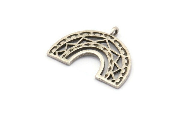 Gümüş Charm, 4 Antik Gümüş Kaplama Pirinç, Gümüş Kolye Uçları, Charm Kolye Uçları, 1 Döngülü Gümüş Yarım Daire Charmlar (24x18x1,2 mm) N1473 H1337
