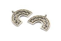 Gümüş Charm, 4 Antik Gümüş Kaplama Pirinç, Gümüş Kolye Uçları, Charm Kolye Uçları, 1 Döngülü Gümüş Yarım Daire Charmlar (24x18x1,2 mm) N1473 H1337