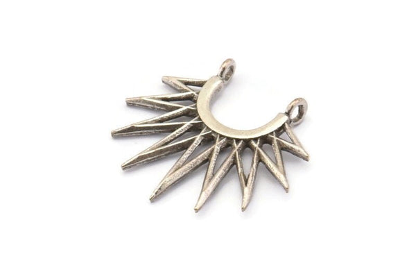 Silver Sunny Pendant, 4 Antique Silver Plated Brass Sunny Ethnic Pendants With 2 Loops, Findings, Charms (24x27x1.6mm) BS 2048 H1182